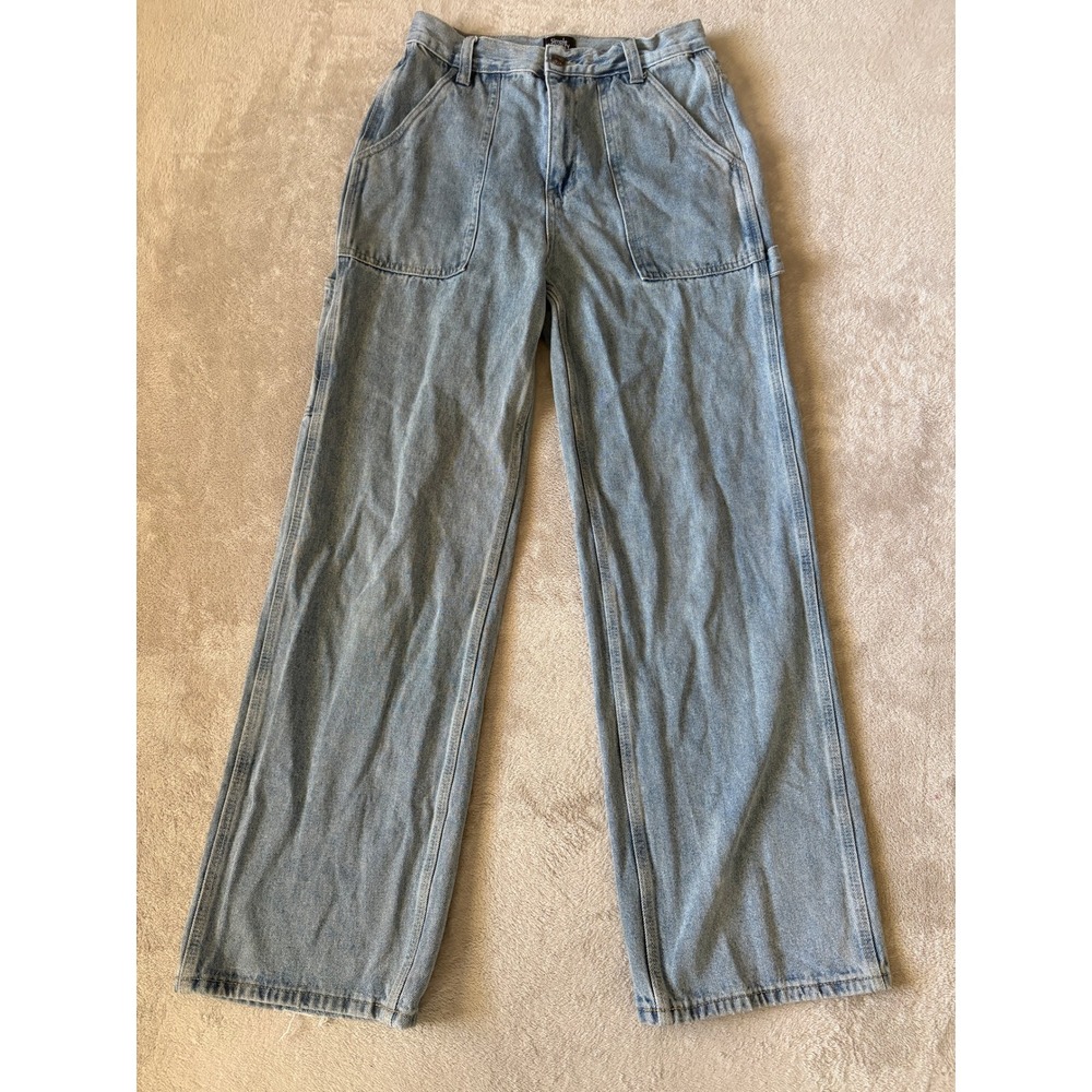 Simple Society Size 29 Carpenter Jeans Wide Leg Denim Utility Pockets Light Wash